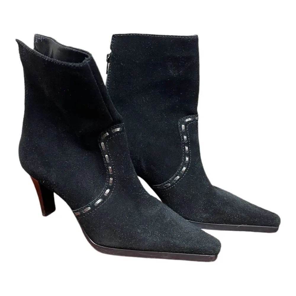 Unisa Black Suede Ankle Booties Pointed Toe Stiletto Heel Size 6